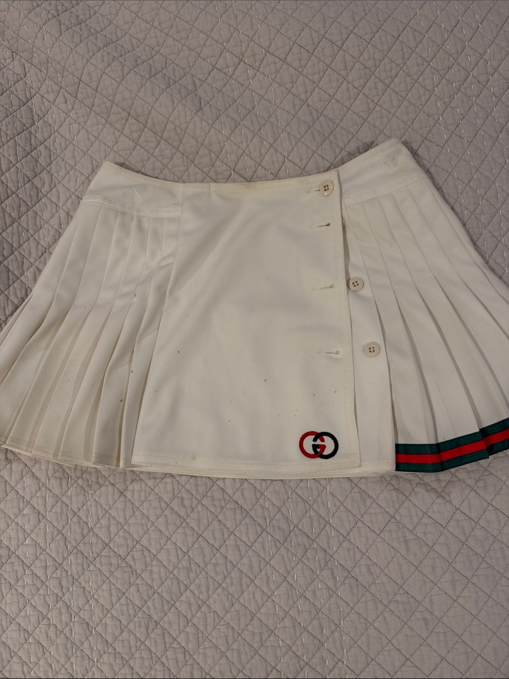 Gucci White Pleated Mini Skirt with Green and Red Stripe